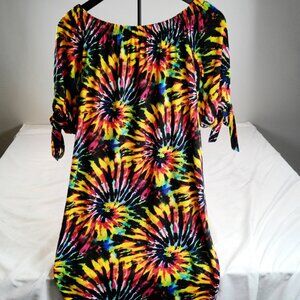 Absolutely Love It Tie Dye Off Shoulder Dress 1X Boho Festival Mini